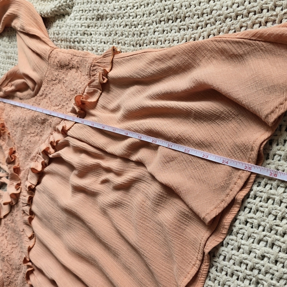 ODDY | Large | Peach Floral Lace Ruffle Babydoll Top - Picture 9 of 9